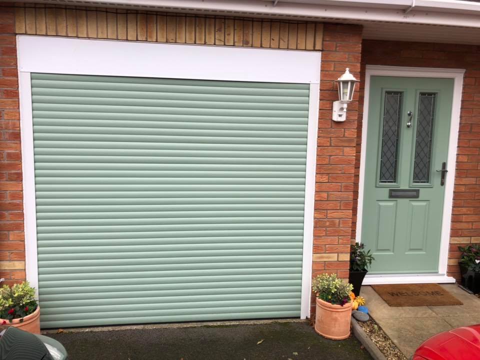 green garage doors